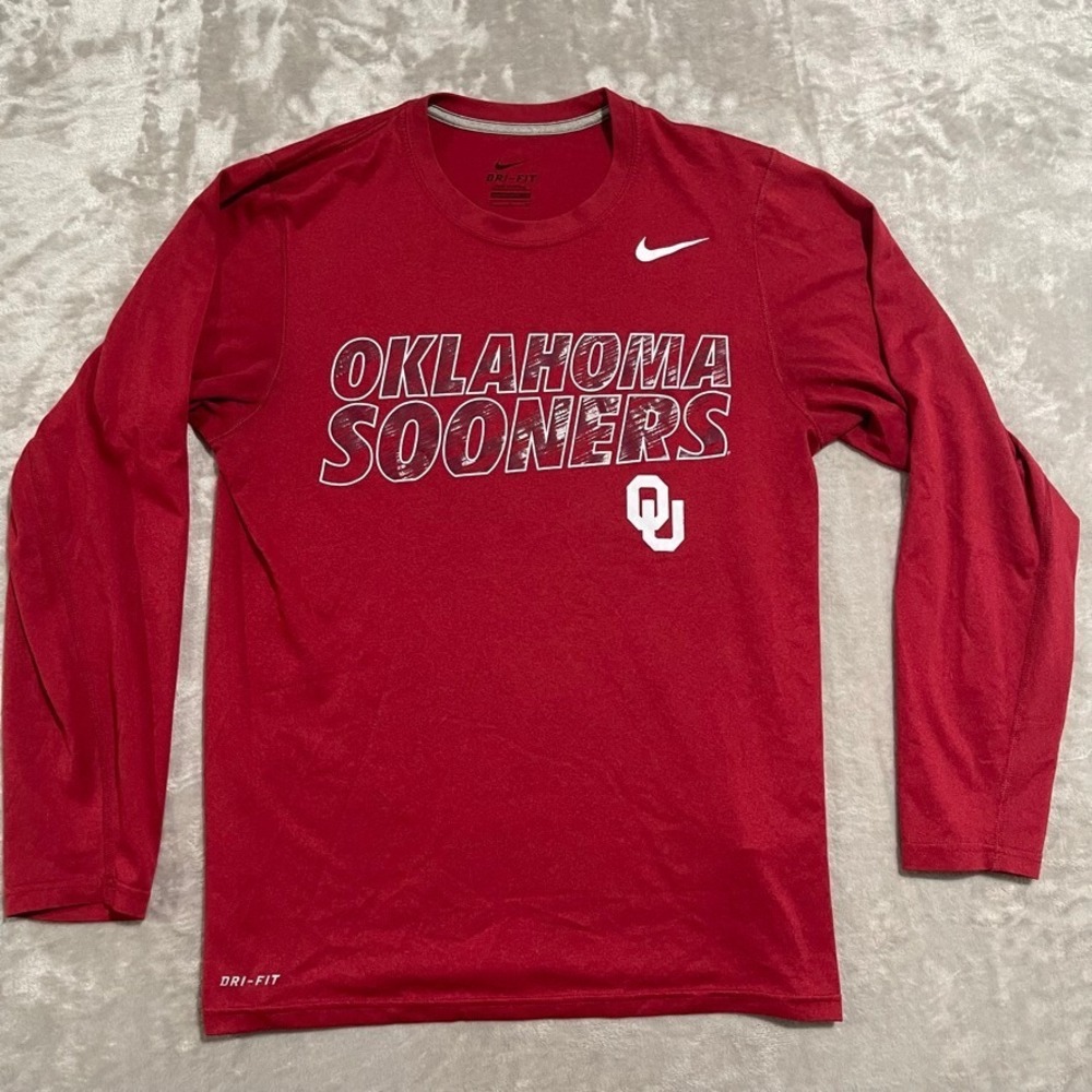 Oklahoma Sooners Shirt Mens Small Red Nike Dri Fit Long Sleeve Logo Football